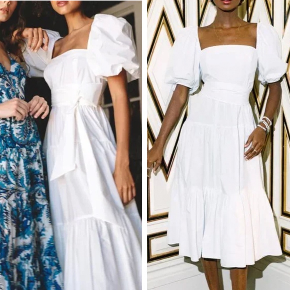 NEW Cara Cara Sydney Midi Cotton Dress - White Puff Sleeve Wedding Event - Picture 1 of 14